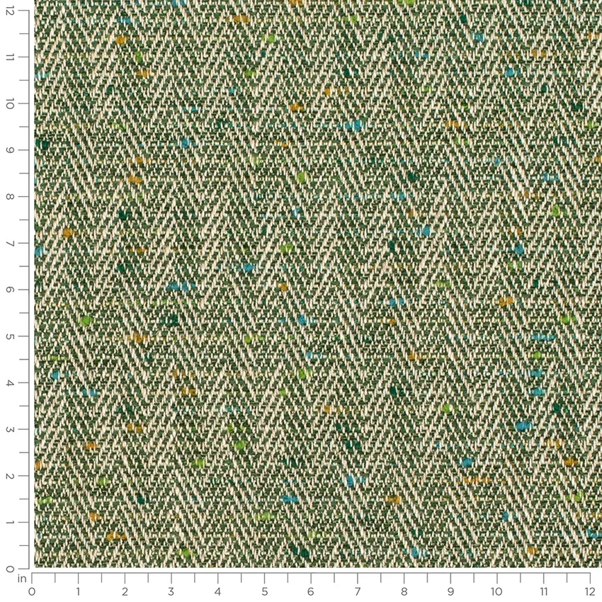 Lucy Verde Green Herringbone & Chevron Linen & Linen Looks Upholstery Fabric by the Yard — Scale in inches