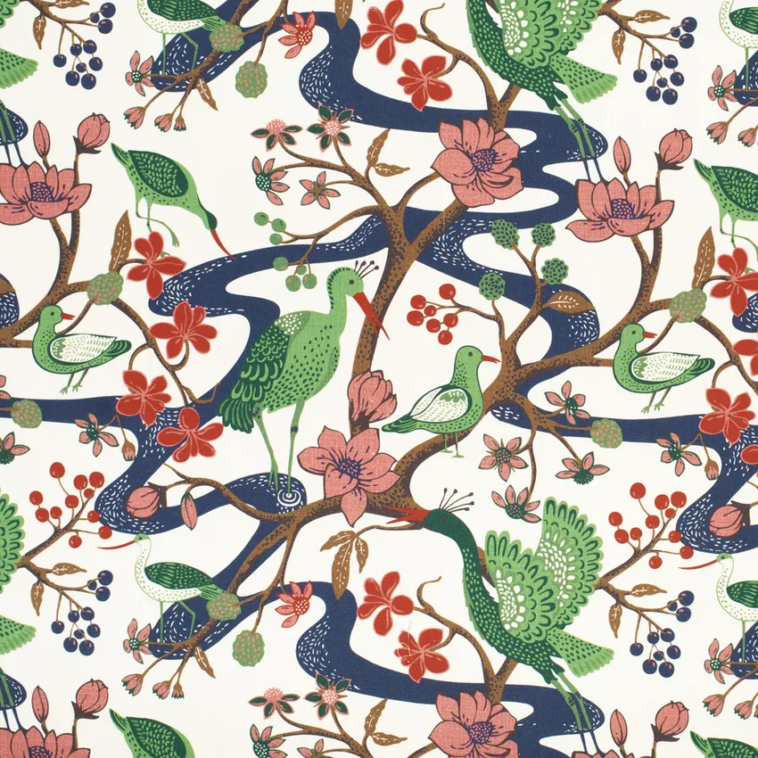 Madeline Jewel Blue and Coral & Peach Abstract & Geometric Prints Drapery and Upholstery Fabric by the Yard