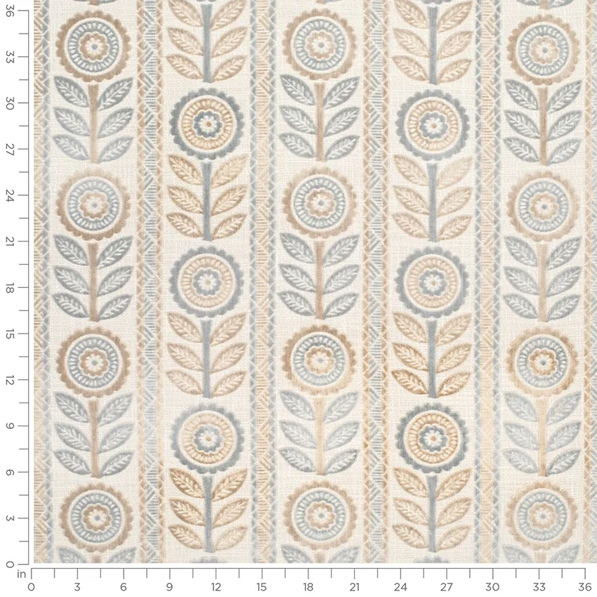 Martina Bluestone Blue Abstract & Geometric Velvet Upholstery Fabric by the Yard — Scale in inches