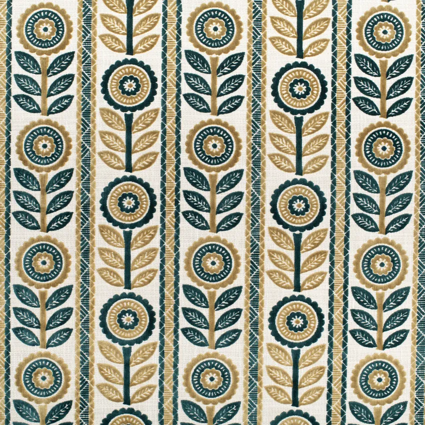 Martina Prussian Aqua & Teal Abstract & Geometric Velvet Upholstery Fabric by the Yard