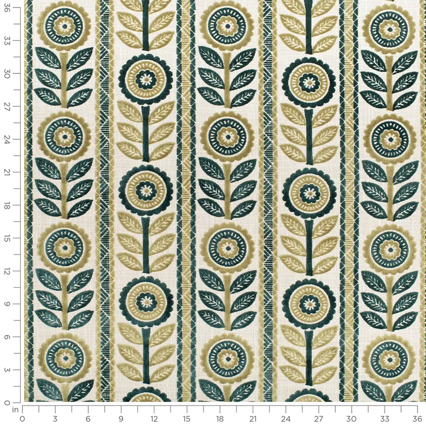 Martina Prussian Aqua & Teal Abstract & Geometric Velvet Upholstery Fabric by the Yard — Scale in inches