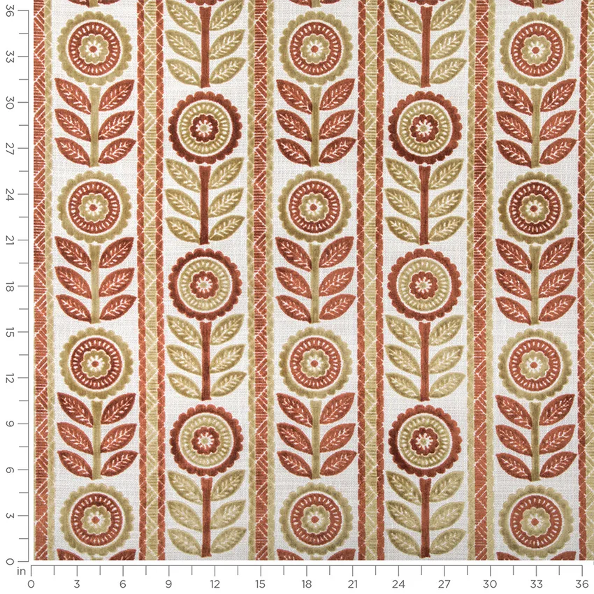 Martina Persimmon Orange & Rust Abstract & Geometric Velvet Upholstery Fabric by the Yard — Scale in inches