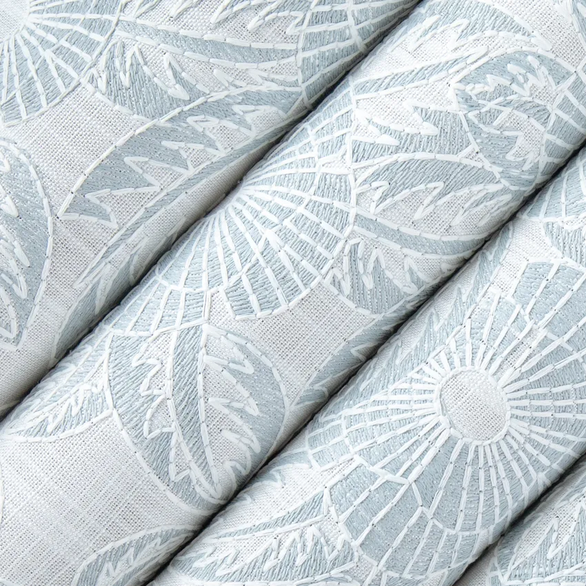 Mckenna Ice Blue Floral Embroidery Drapery Fabric by the Yard — Drapery Fabric