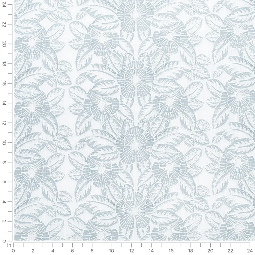 Mckenna Ice Blue Floral Embroidery Drapery Fabric by the Yard — Scale in inches