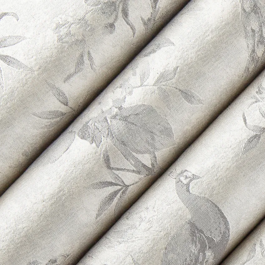 Medora Pewter Grey & Silver and Neutral Birds Woven Patterns Drapery and Upholstery Fabric by the Yard — Upholstery and Drapery Fabric