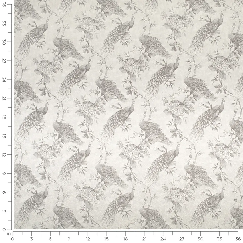 Medora Pewter Grey & Silver and Neutral Birds Woven Patterns Drapery and Upholstery Fabric by the Yard — Scale in inches