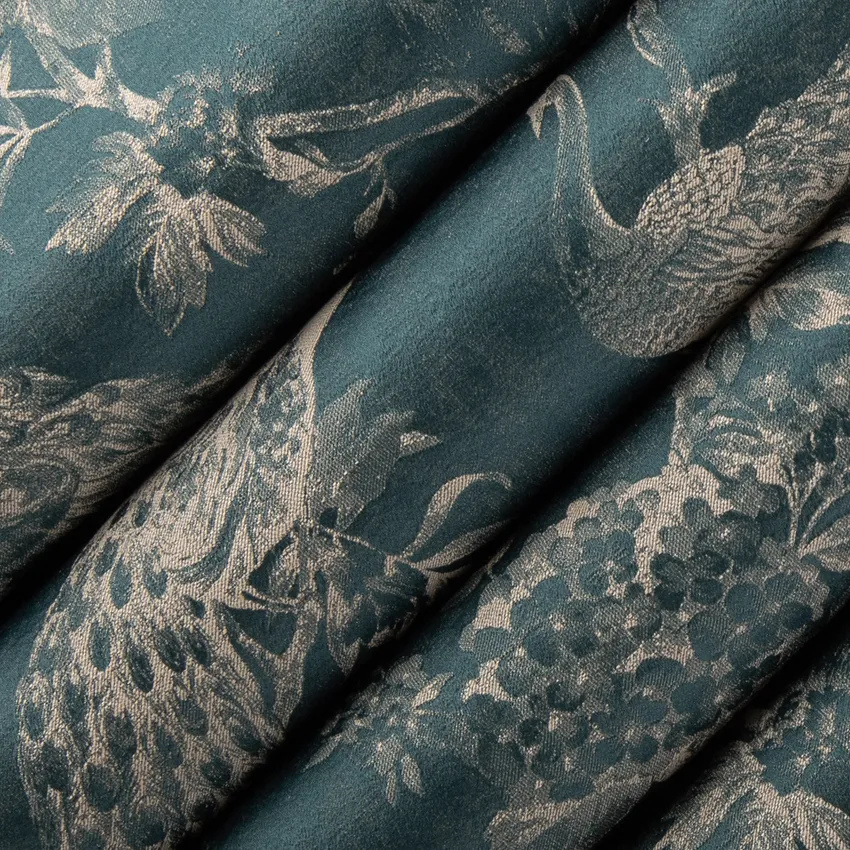 Medora Teal Aqua & Teal Birds Woven Patterns Drapery and Upholstery Fabric by the Yard — Upholstery and Drapery Fabric
