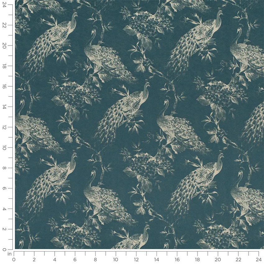 Medora Teal Aqua & Teal Birds Woven Patterns Drapery and Upholstery Fabric by the Yard — Scale in inches
