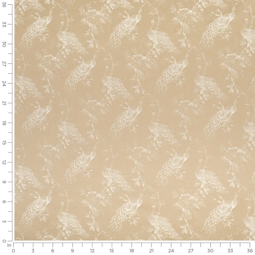 Medora Buff Neutral Birds Woven Patterns Drapery and Upholstery Fabric by the Yard — Scale in inches