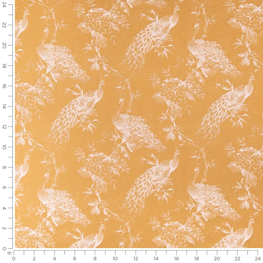 Medora Amber Gold & Yellow Birds Woven Patterns Drapery and Upholstery Fabric by the Yard — Scale in inches