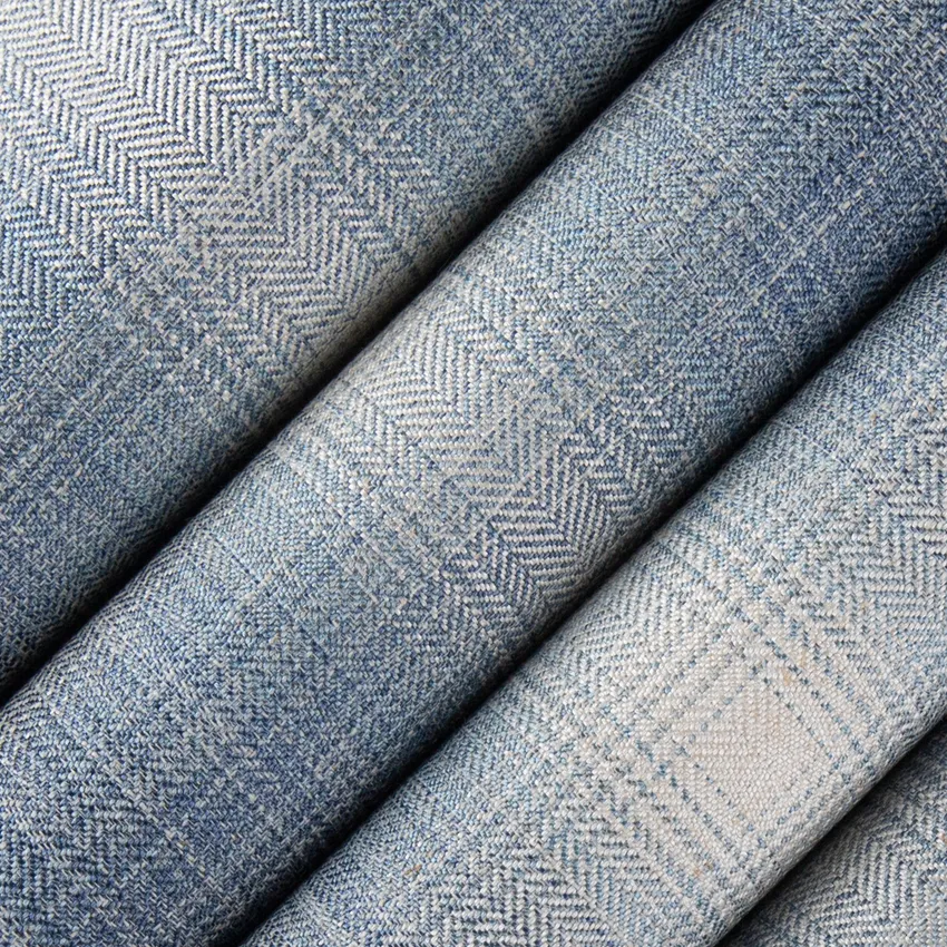 Megan Horizon Blue Abstract & Geometric Linen & Linen Looks Drapery and Upholstery Fabric by the Yard — Upholstery and Drapery Fabric