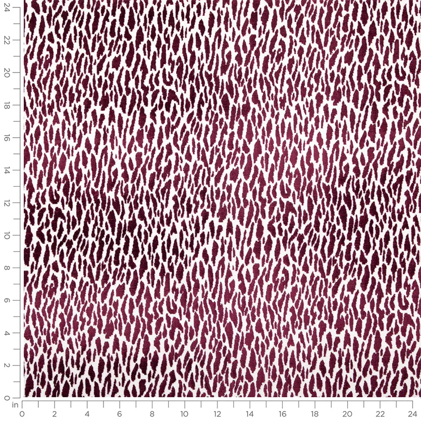 Nala Cabernet Red & Burgundy Abstract & Geometric Velvet Upholstery Fabric by the Yard — Scale in inches