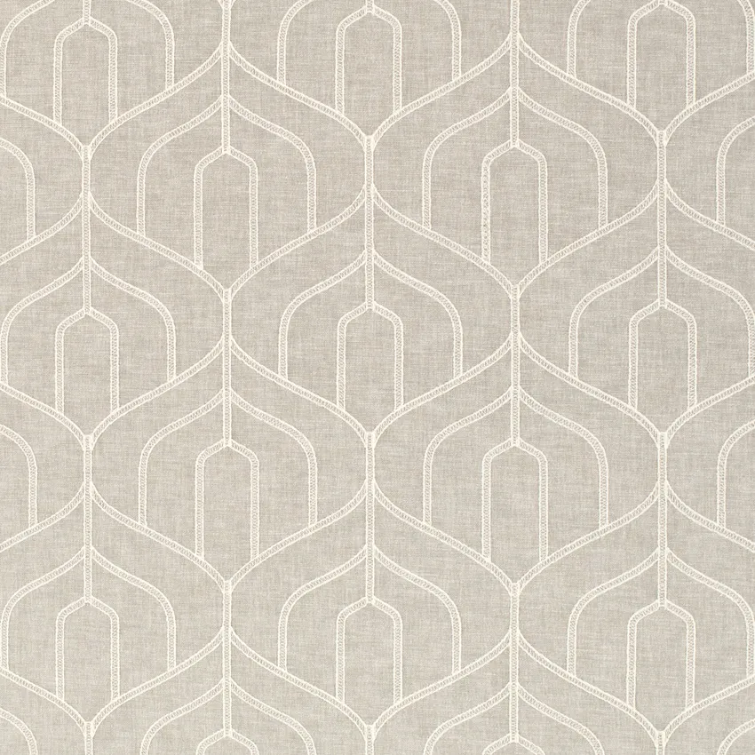 Naomi Cement Grey & Silver Abstract & Geometric Embroidery Drapery and Upholstery Fabric by the Yard