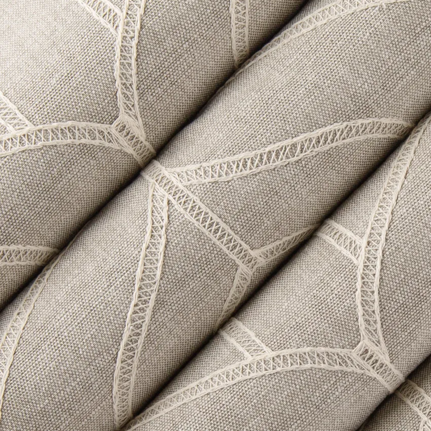 Naomi Cement Grey & Silver Abstract & Geometric Embroidery Drapery and Upholstery Fabric by the Yard — Upholstery and Drapery Fabric