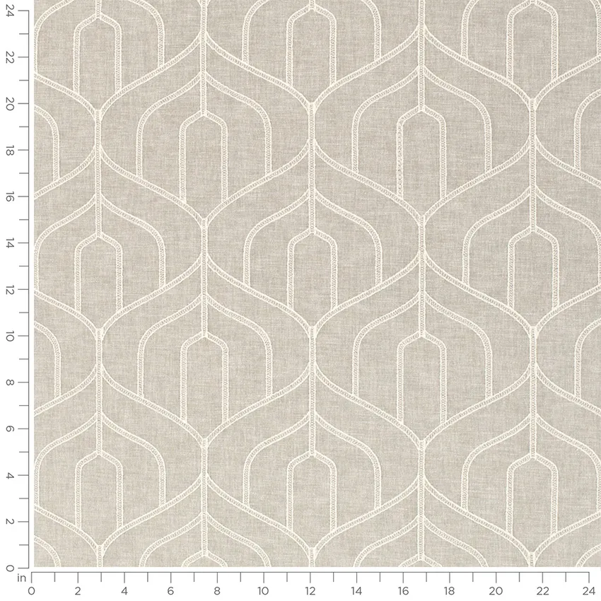 Naomi Cement Grey & Silver Abstract & Geometric Embroidery Drapery and Upholstery Fabric by the Yard — Scale in inches