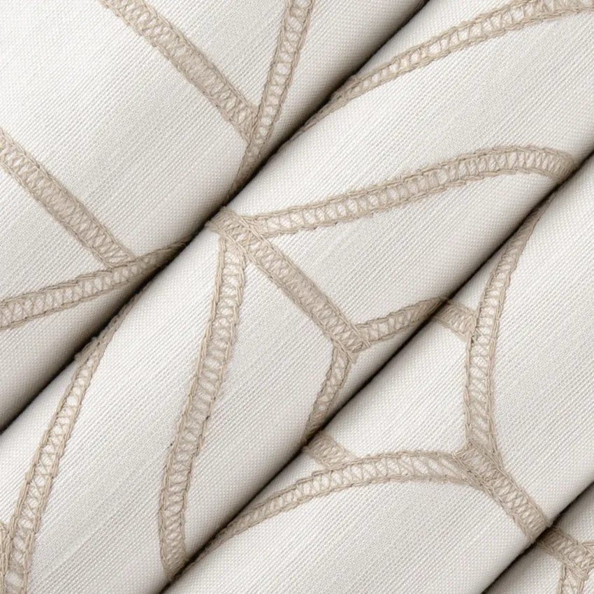 Naomi Almond Neutral Abstract & Geometric Embroidery Drapery and Upholstery Fabric by the Yard — Upholstery and Drapery Fabric