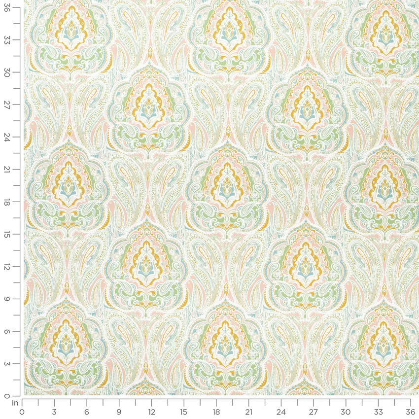 Natalie Spring Gold & Yellow and Green Damask Prints Drapery and Upholstery Fabric by the Yard — Scale in inches