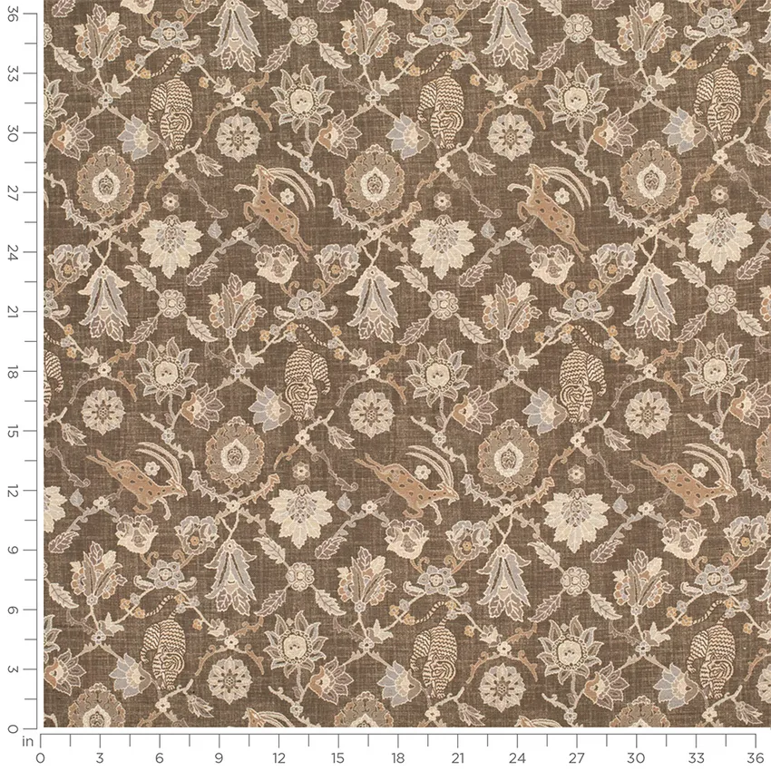Oberon Bark Brown Abstract & Geometric Canvas Denim & Twill Upholstery Fabric by the Yard — Scale in inches