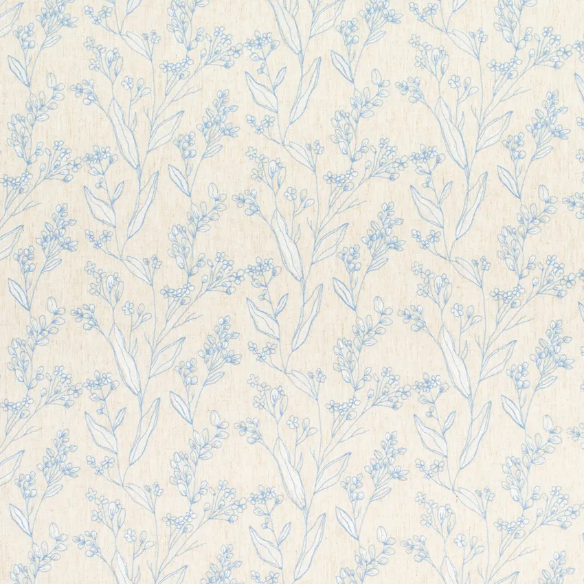 Olivia Chambray Blue Floral Embroidery Drapery Fabric by the Yard
