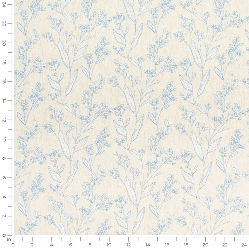 Olivia Chambray Blue Floral Embroidery Drapery Fabric by the Yard — Scale in inches