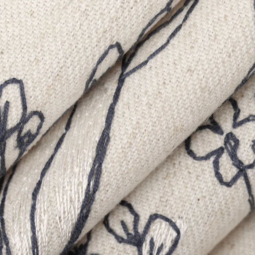 Olivia Ink Black and Grey & Silver Floral Embroidery Drapery Fabric by the Yard — Drapery Fabric