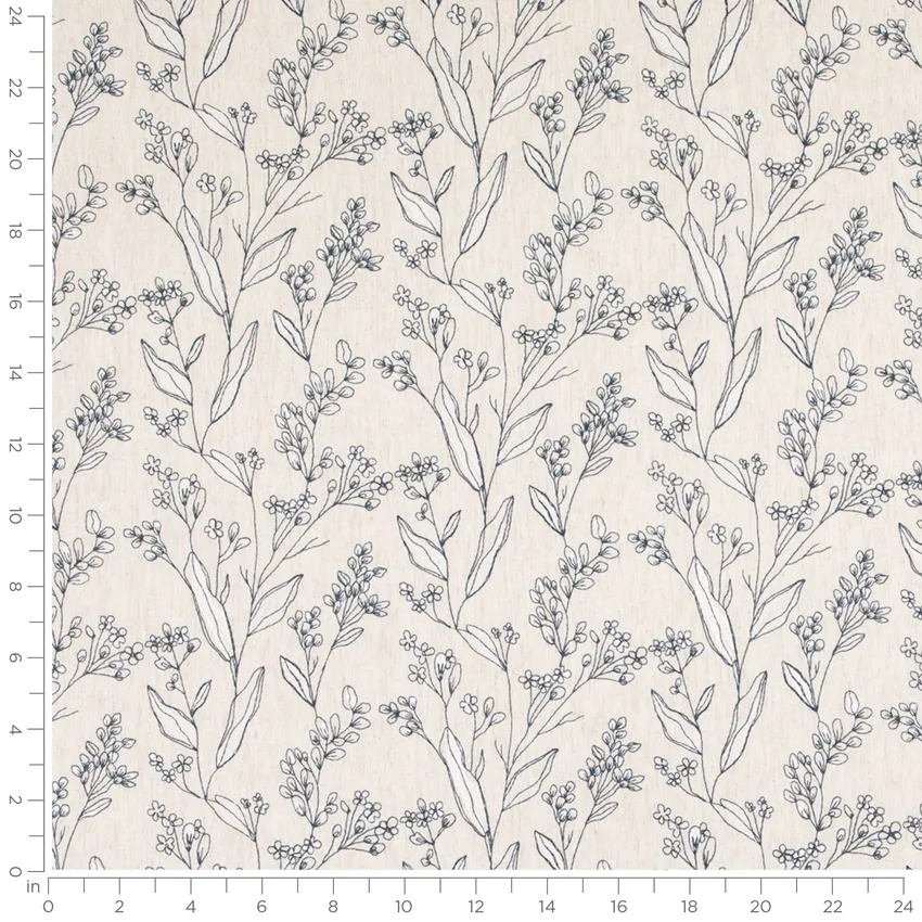 Olivia Ink Black and Grey & Silver Floral Embroidery Drapery Fabric by the Yard — Scale in inches