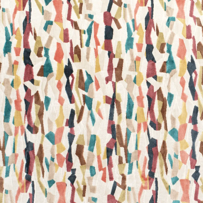 Pippin Mosaic Aqua & Teal and Pink Abstract & Geometric Velvet Upholstery Fabric by the Yard