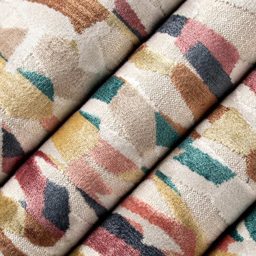 Pippin Mosaic Aqua & Teal and Pink Abstract & Geometric Velvet Upholstery Fabric by the Yard — Upholstery Fabric
