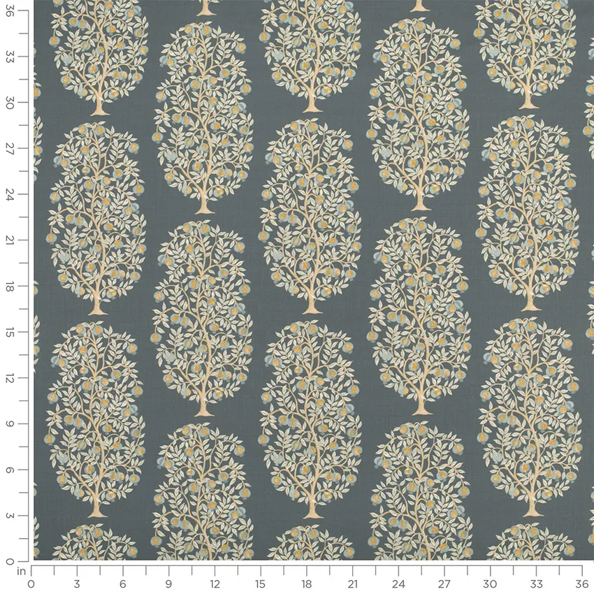 Pomona Denim Blue Abstract & Geometric Linen & Linen Looks Drapery and Upholstery Fabric by the Yard — Scale in inches