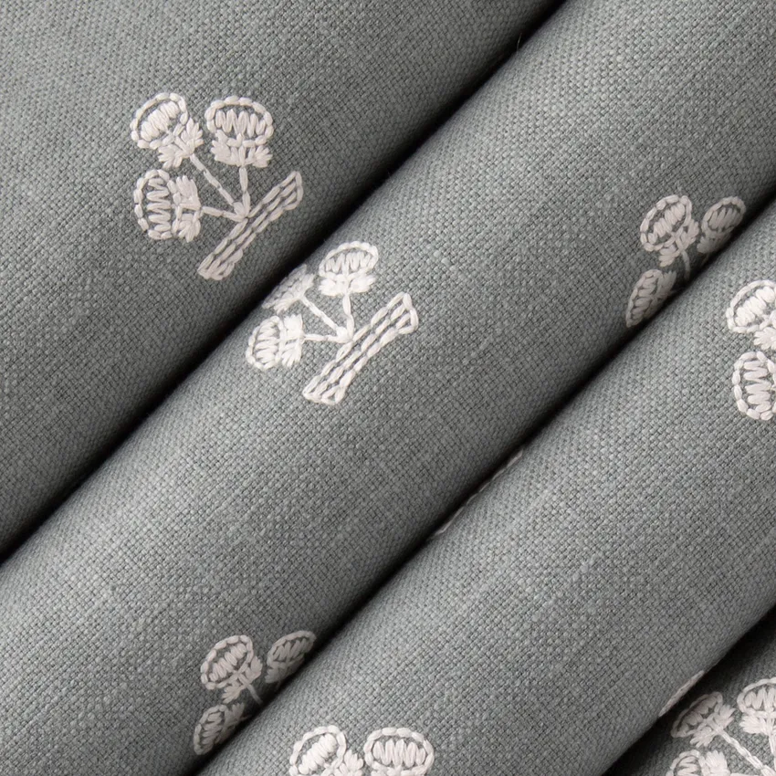 Posey Dresden Aqua & Teal and Blue Abstract & Geometric Embroidery Drapery and Upholstery Fabric by the Yard — Upholstery and Drapery Fabric