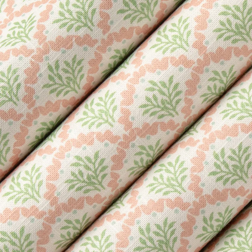 Ramona Guava Coral & Peach Leaves Prints Drapery and Upholstery Fabric by the Yard — Upholstery and Drapery Fabric