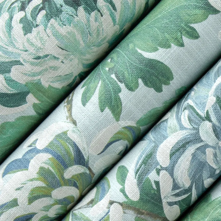 Ranae Wintergreen Green Floral Linen & Linen Looks Drapery and Upholstery Fabric by the Yard — Upholstery and Drapery Fabric