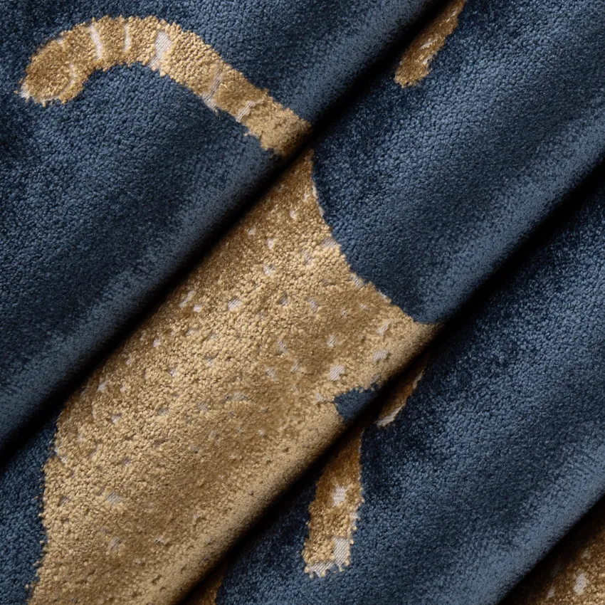 Ravi Navy Blue Global Velvet Upholstery Fabric by the Yard — Upholstery Fabric