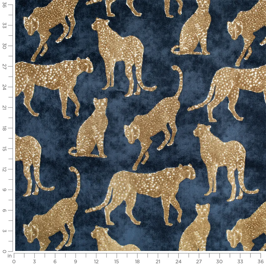 Ravi Navy Blue Global Velvet Upholstery Fabric by the Yard — Scale in inches