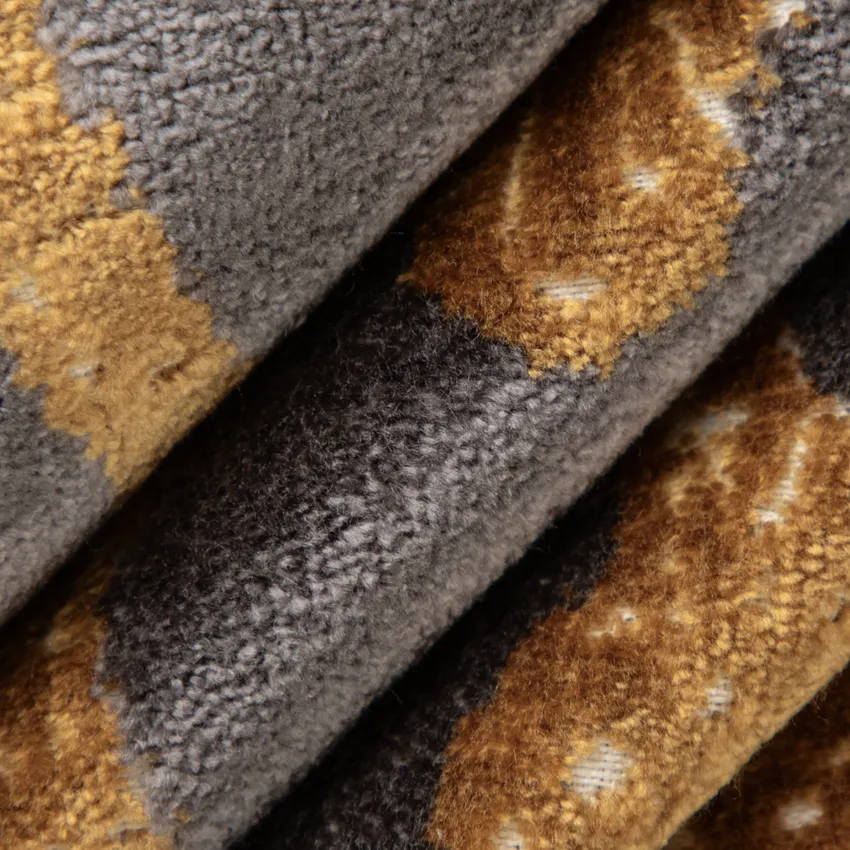 Ravi Shadow Gold & Yellow and Grey & Silver Global Velvet Upholstery Fabric by the Yard — Upholstery Fabric