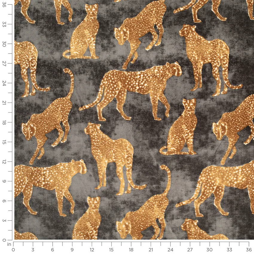 Ravi Shadow Gold & Yellow and Grey & Silver Global Velvet Upholstery Fabric by the Yard — Scale in inches