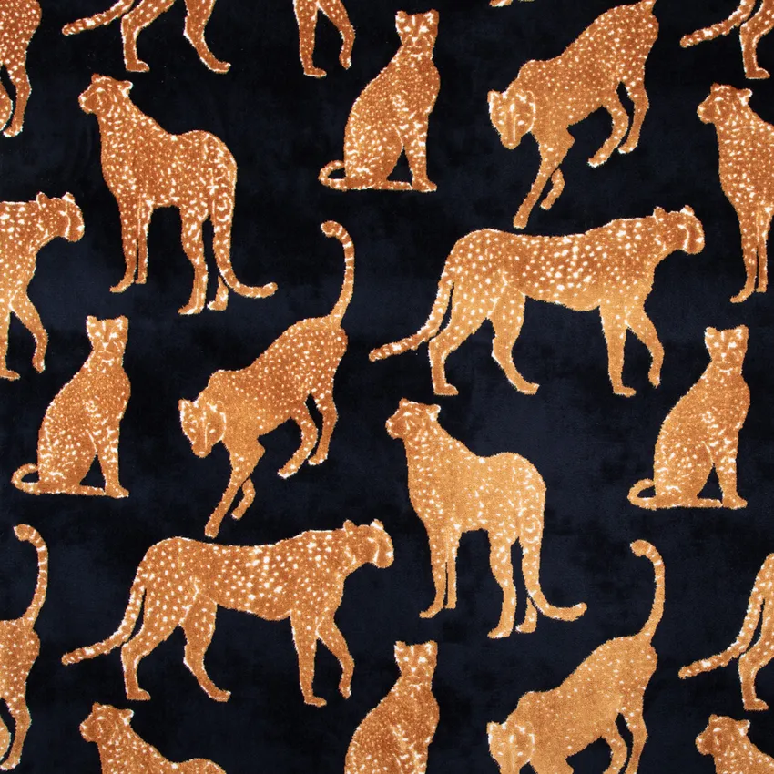 Ravi Obsidian Black and Gold & Yellow Global Velvet Upholstery Fabric by the Yard