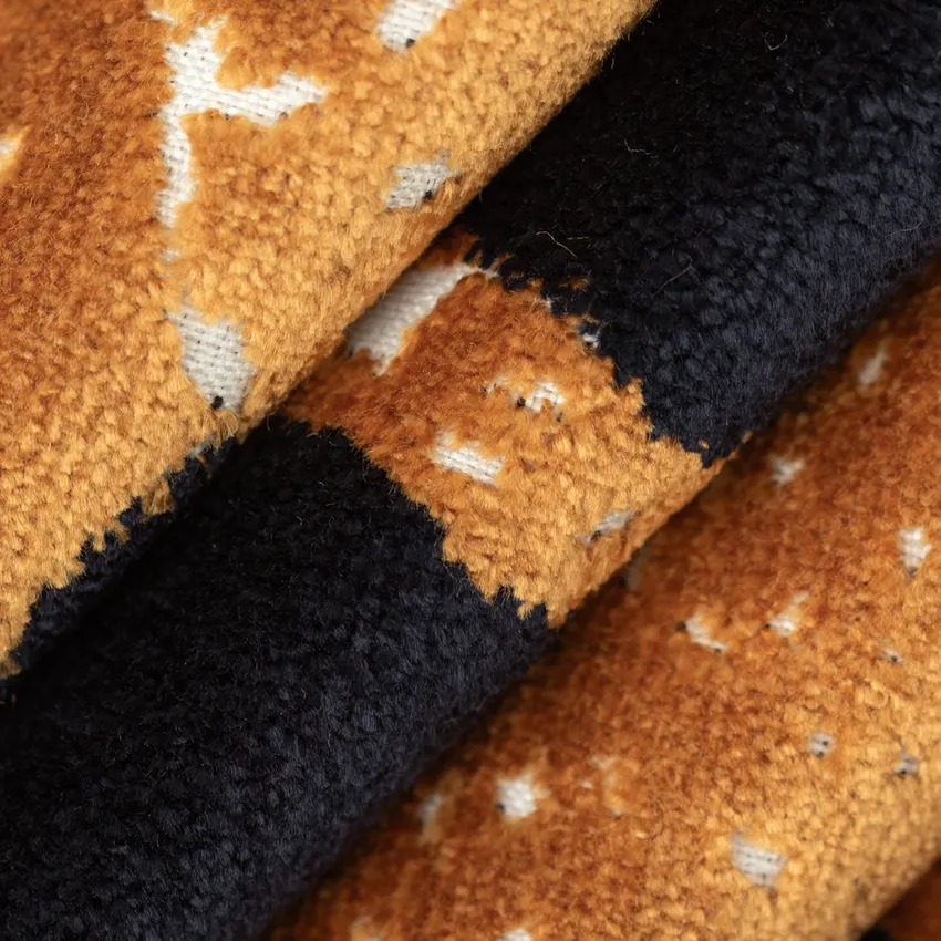 Ravi Obsidian Black and Gold & Yellow Global Velvet Upholstery Fabric by the Yard — Upholstery Fabric