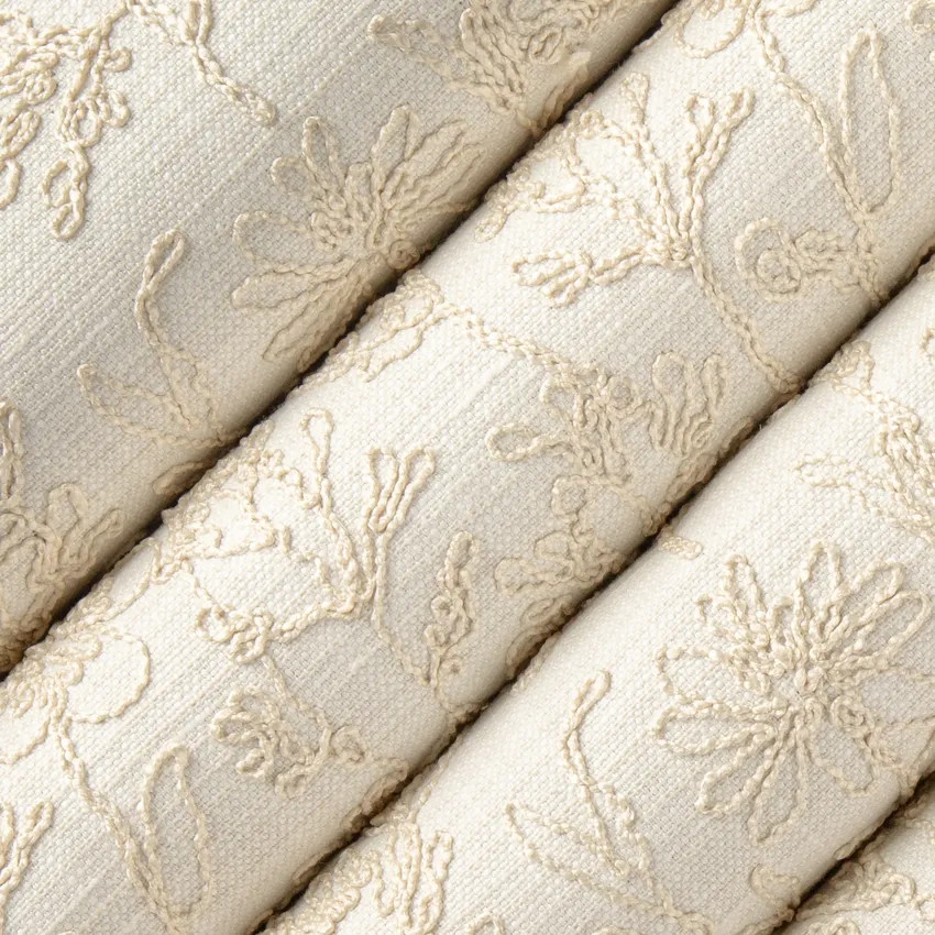 Samantha Twine Neutral Abstract & Geometric Embroidery Drapery and Upholstery Fabric by the Yard — Upholstery and Drapery Fabric