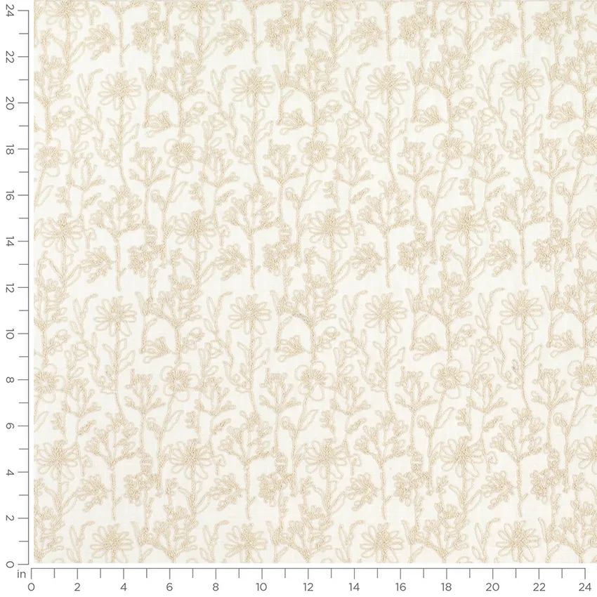 Samantha Twine Neutral Abstract & Geometric Embroidery Drapery and Upholstery Fabric by the Yard — Scale in inches
