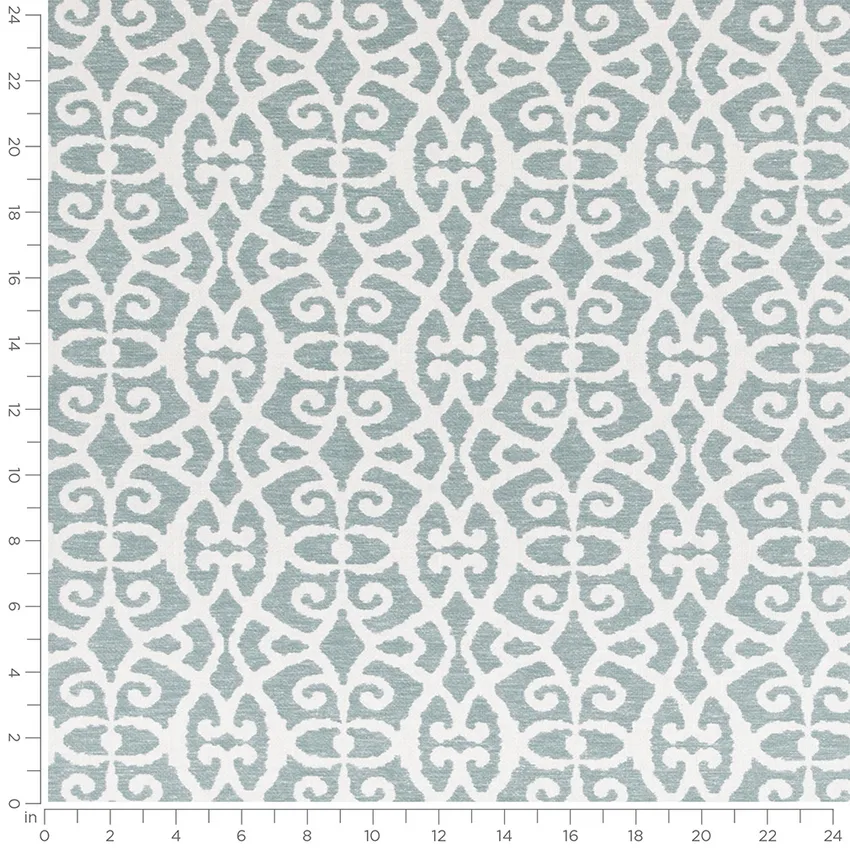 Samira Sea Foam Aqua & Teal Abstract & Geometric Linen & Linen Looks Drapery and Upholstery Fabric by the Yard — Scale in inches