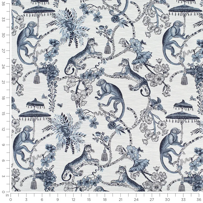 Shanti Sapphire Blue Abstract & Geometric Linen & Linen Looks Upholstery Fabric by the Yard — Scale in inches