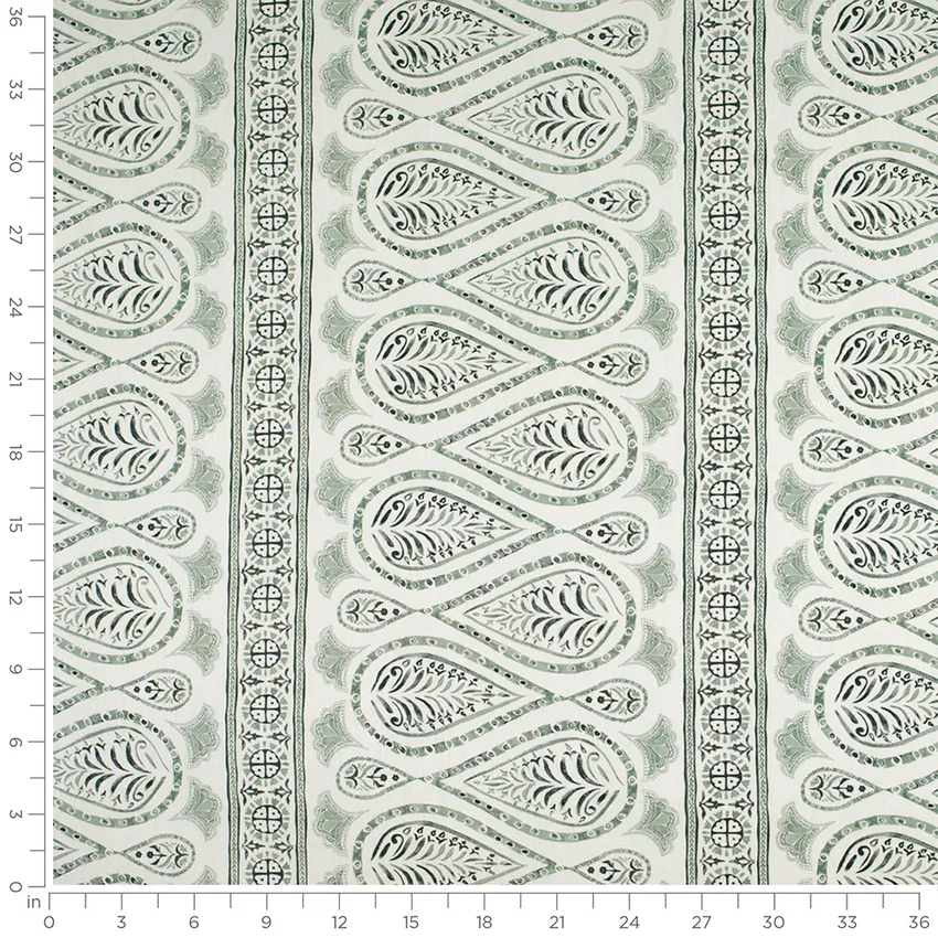 Sheila Evergreen Green Abstract & Geometric Linen & Linen Looks Drapery and Upholstery Fabric by the Yard — Scale in inches