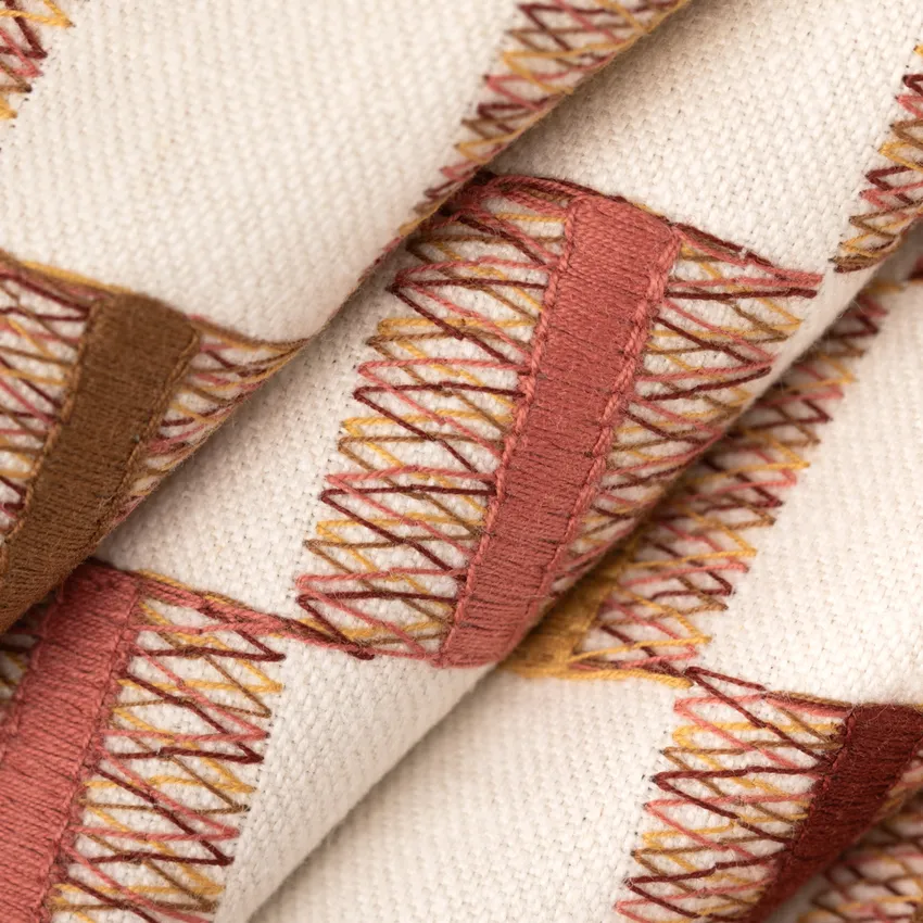 Solana Sundial Red & Burgundy Abstract & Geometric Embroidery Drapery and Upholstery Fabric by the Yard — Upholstery and Drapery Fabric