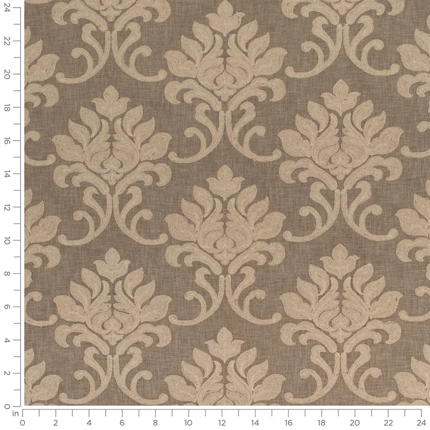 Lydia Latte Brown and Neutral Abstract & Geometric Embroidery Drapery and Upholstery Fabric by the Yard — Scale in inches