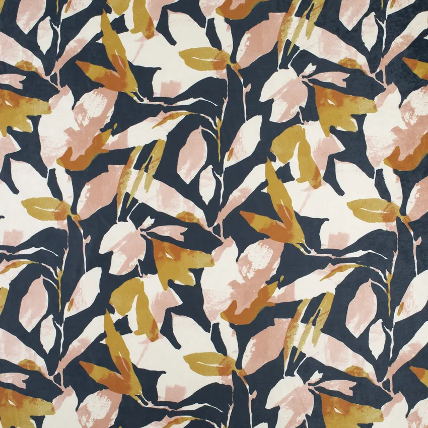 Sophia Indigo Blue and Gold & Yellow Abstract & Geometric Prints Drapery and Upholstery Fabric by the Yard