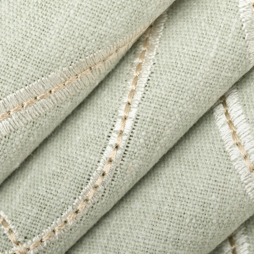 Sybil Celadon Green Abstract & Geometric Embroidery Drapery and Upholstery Fabric by the Yard — Upholstery and Drapery Fabric