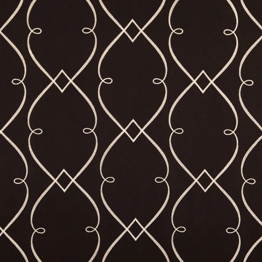 Sybil Black Tie Black Abstract & Geometric Embroidery Drapery and Upholstery Fabric by the Yard