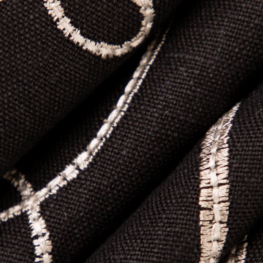 Sybil Black Tie Black Abstract & Geometric Embroidery Drapery and Upholstery Fabric by the Yard — Upholstery and Drapery Fabric