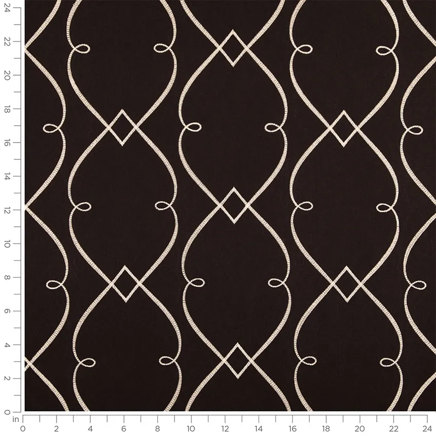 Sybil Black Tie Black Abstract & Geometric Embroidery Drapery and Upholstery Fabric by the Yard — Scale in inches